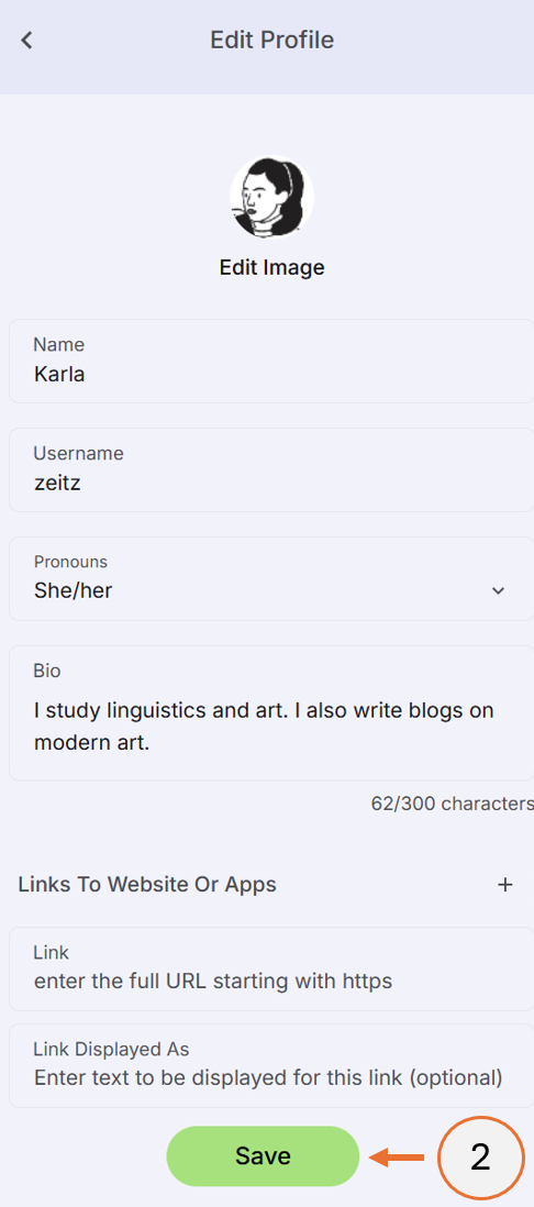 screenshot showing how to save the profile