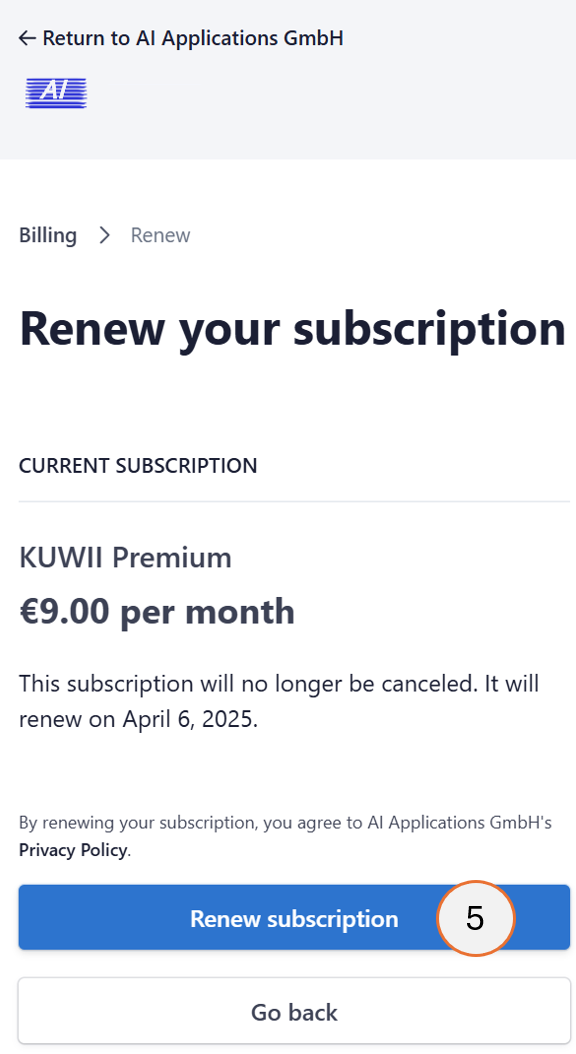 screenshot showing step 5 of the subscription renewal process.