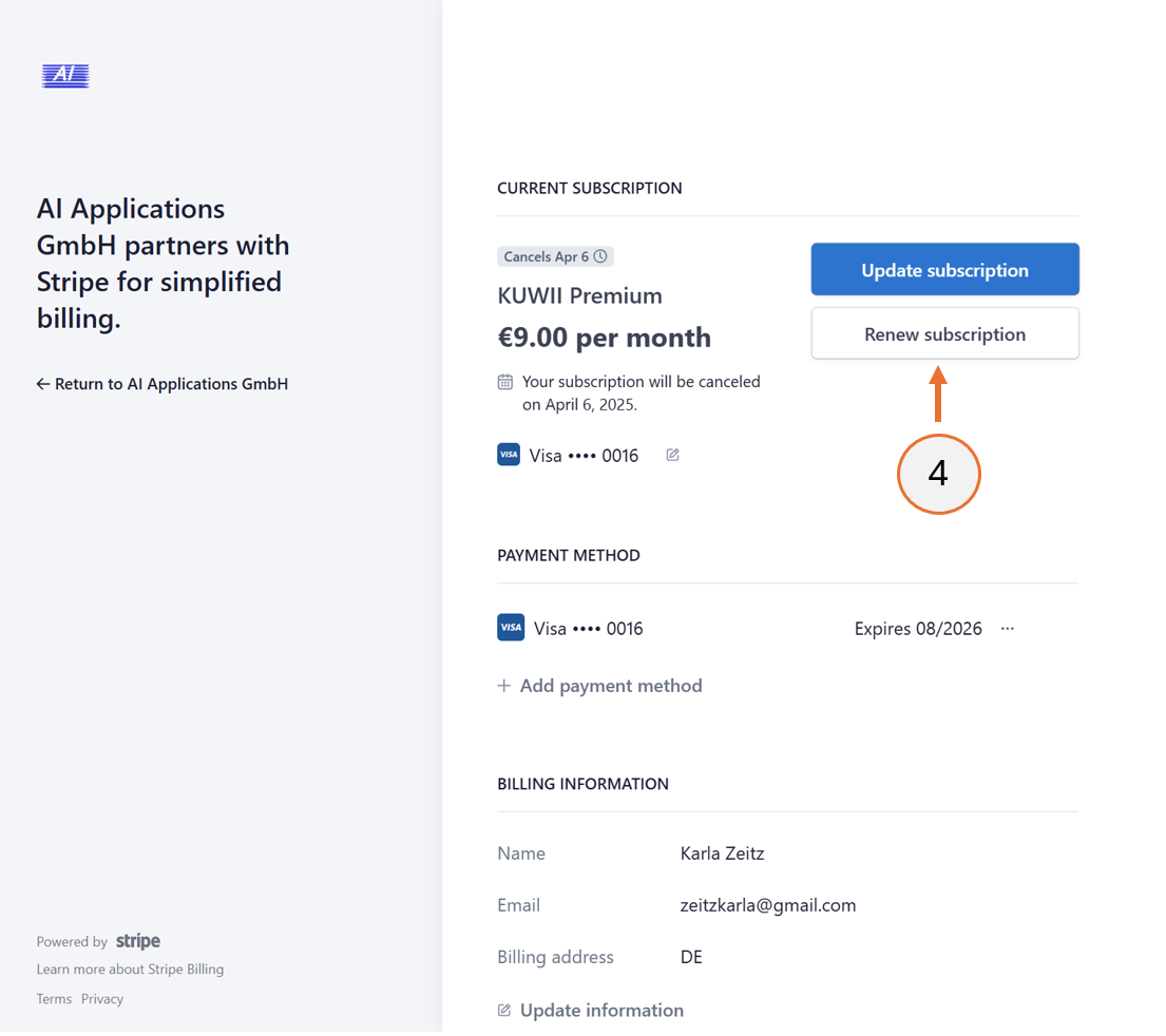 screenshot showing step 4 of the subscription renewal process.