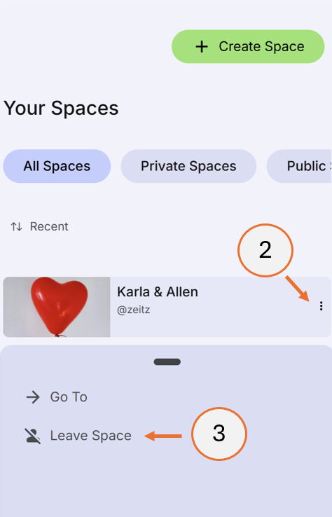 screenshot showing steps 2 and 3 of how to leave a space