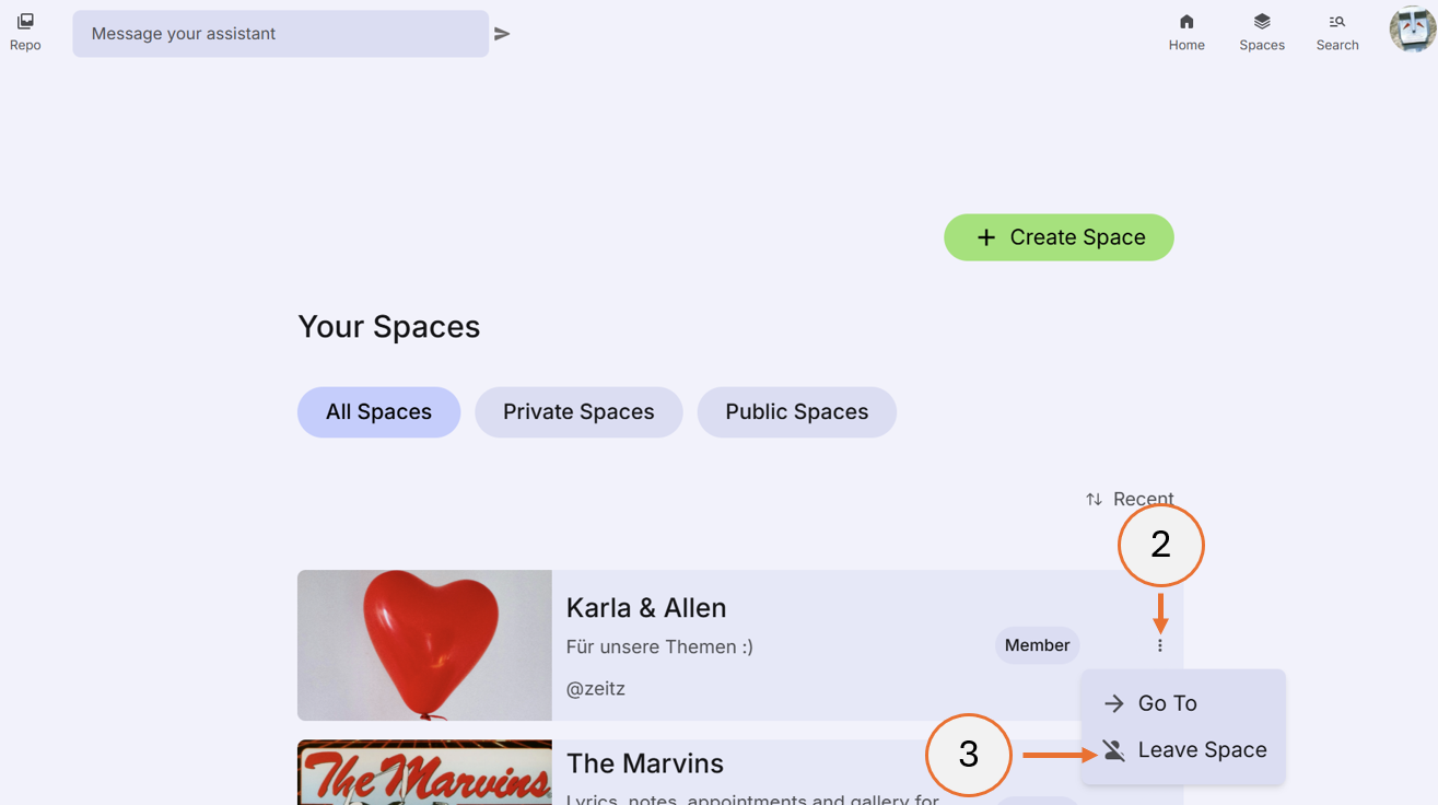 screenshot showing steps 2 and 3 of how to leave a space