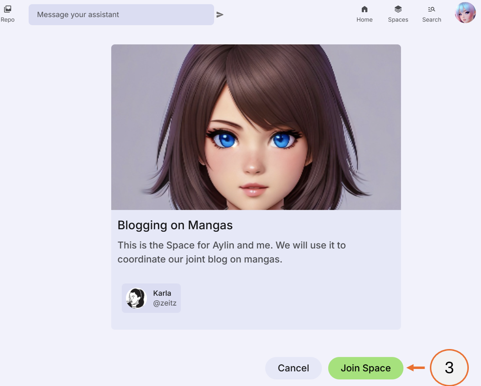 screenshot showing step 3 how to join a space