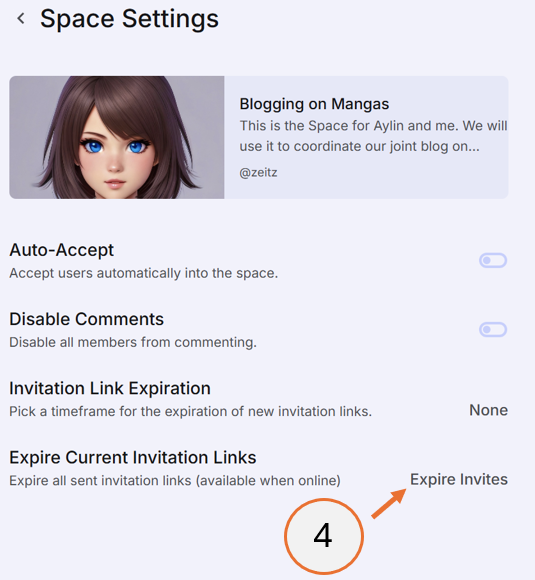 screenshot showing how to expire all invites