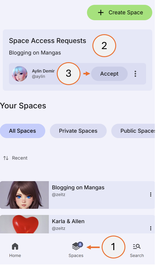screenshot showing how to accept a new member