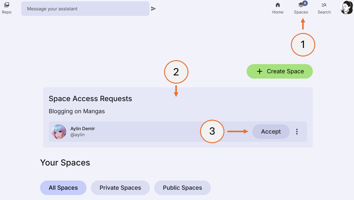 screenshot showing how to accept a new member