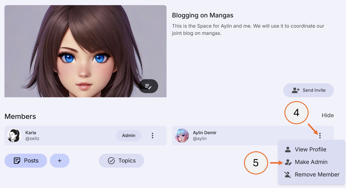 screenshot showing how to promote a member to an Admin