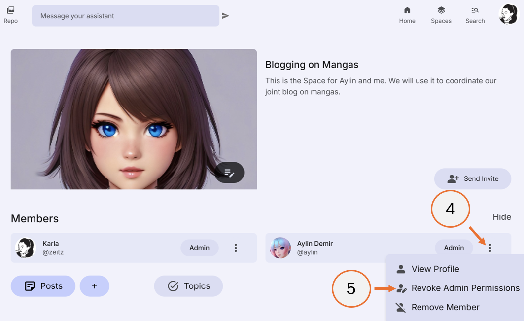screenshot showing how to demote an Admin to a member