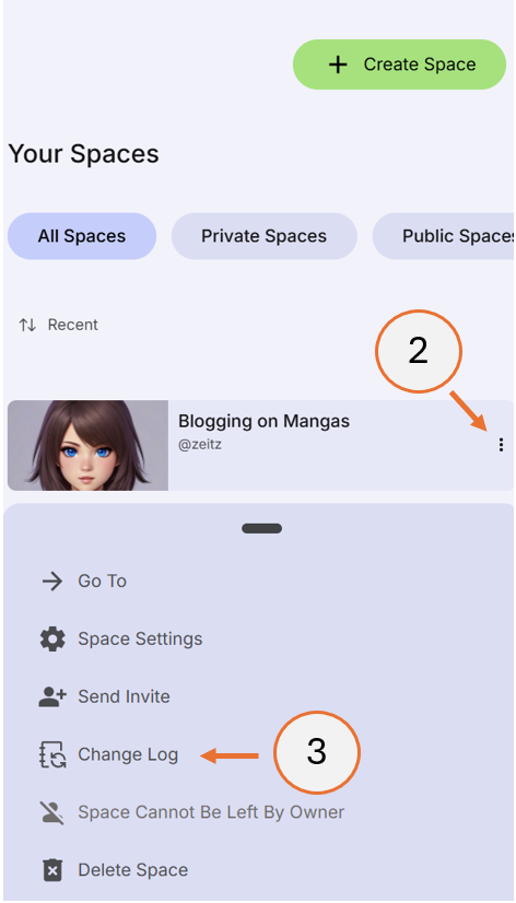 screenshot showing how to open the change log