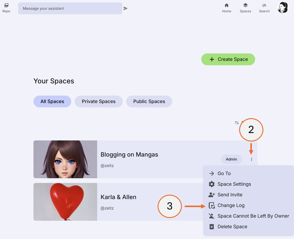 screenshot showing how to open the change log