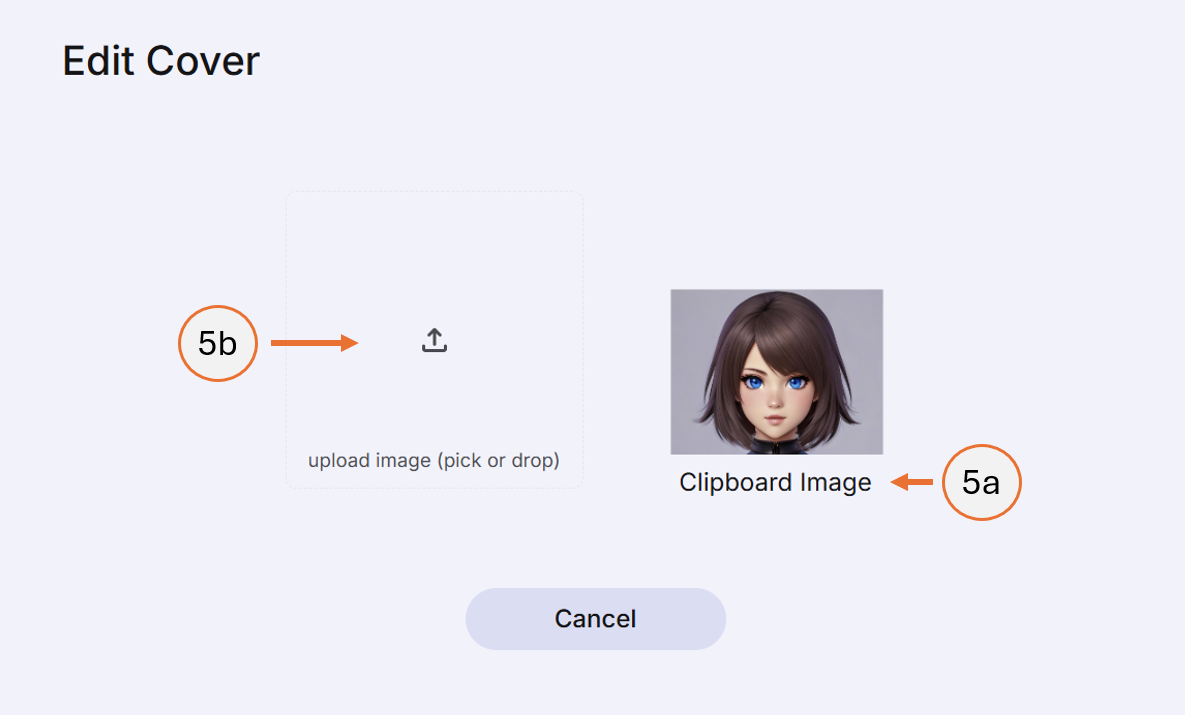 screenshot showing how to upload a cover image or paste from clipboard