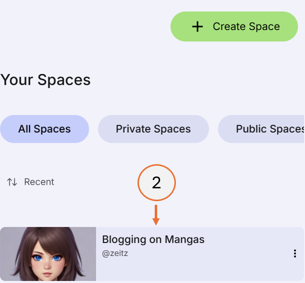 screenshot showing how to open a space