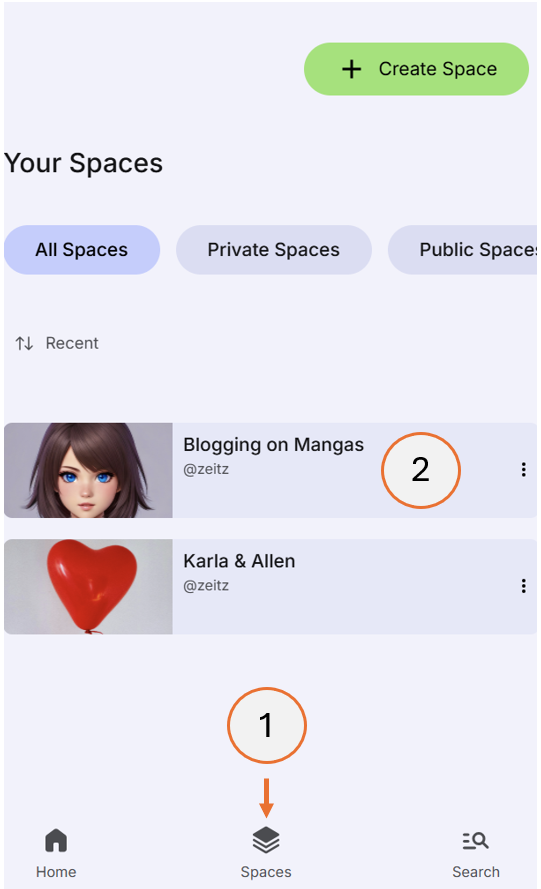 screenshot showing how to open a space