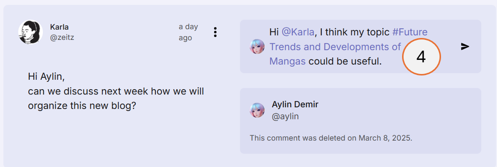 screenshot showing a comment with mentioned user and topic