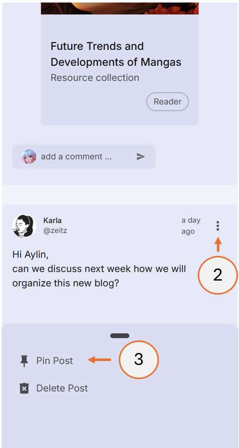 screenshot showing how to pin a post