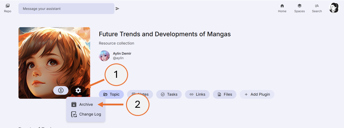 screenshot showing how to archive a topic