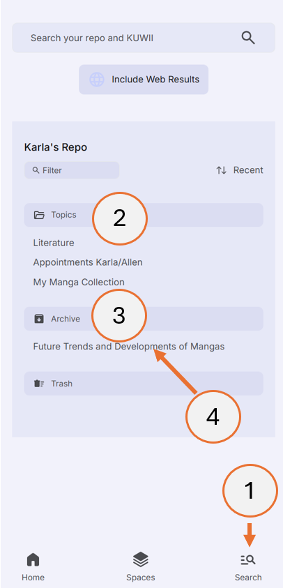 screenshot showing how to open an archived topic from the repo